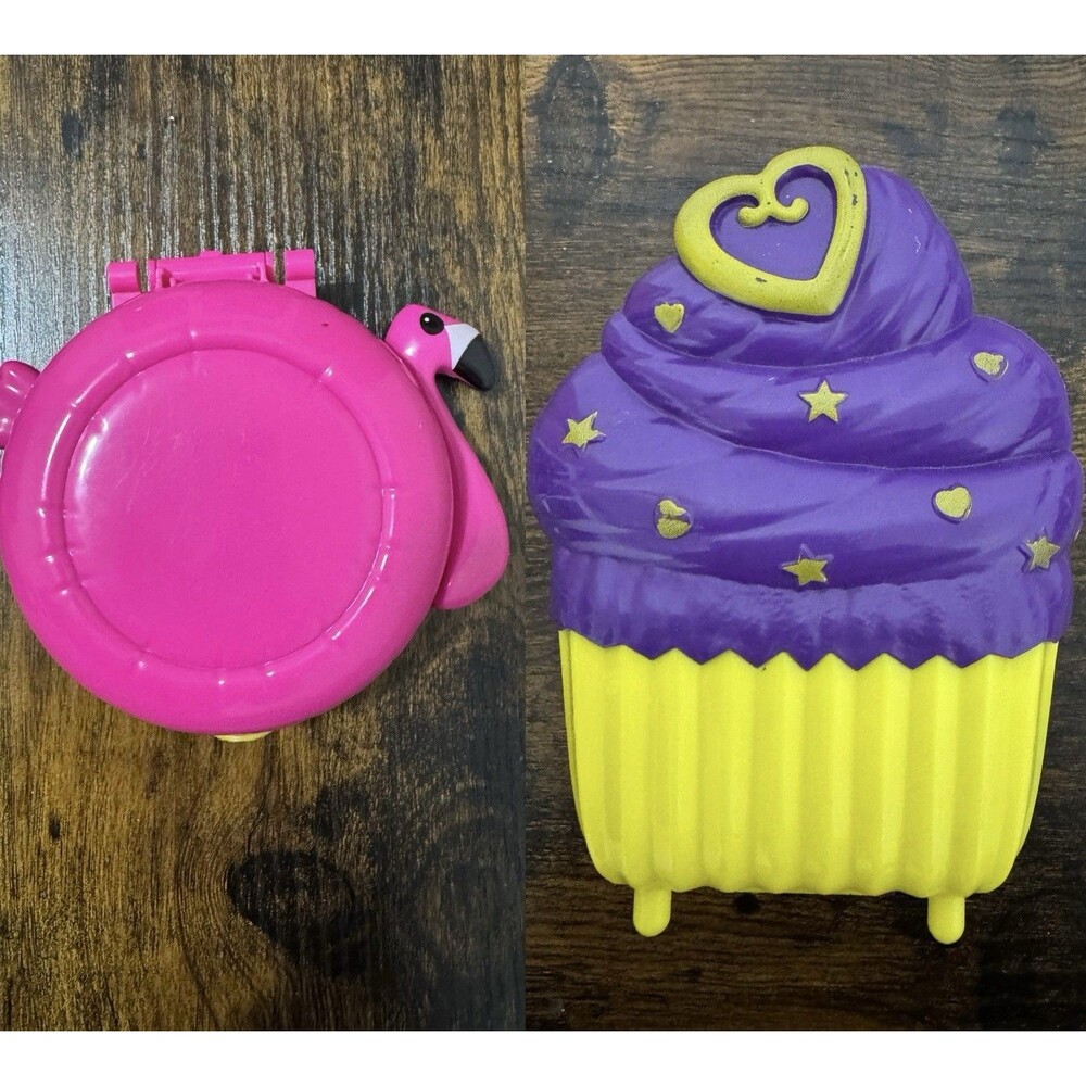 2017 Polly Pocket Sweet Treat Cupcake Cafe Compact And Flamingo No Doll Included